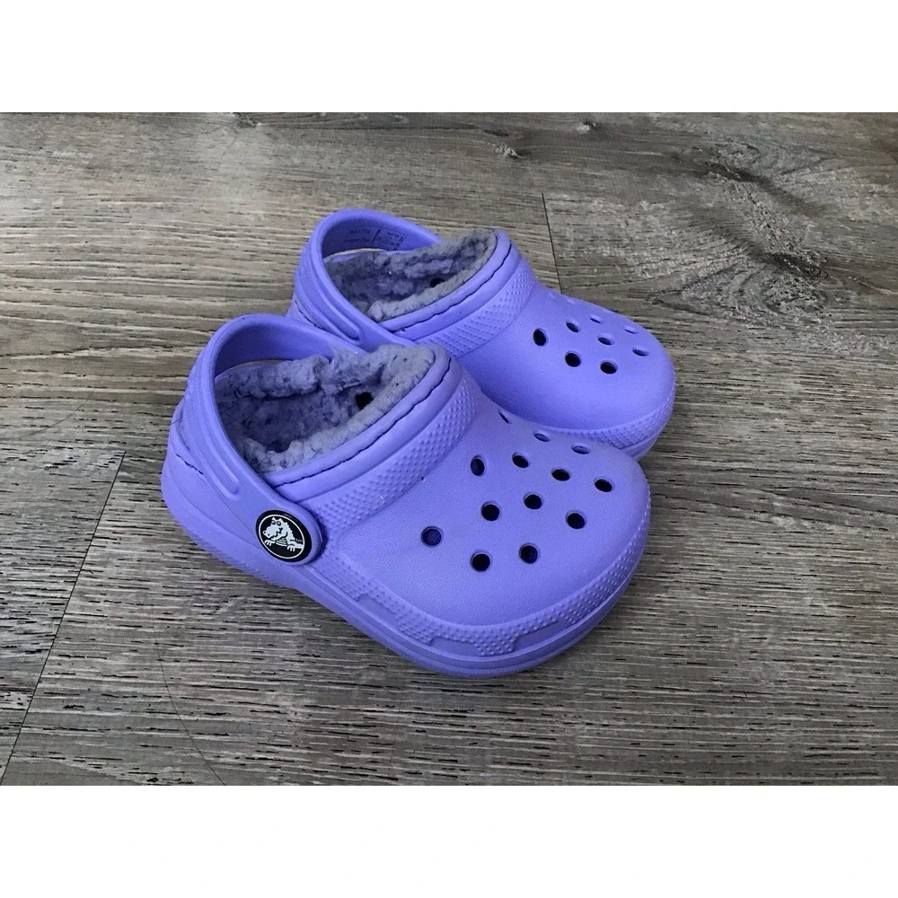 Crocs Unisex Kid's Size C4 Classic Lined Clog Lilac - US Kid's Slip On Shoes